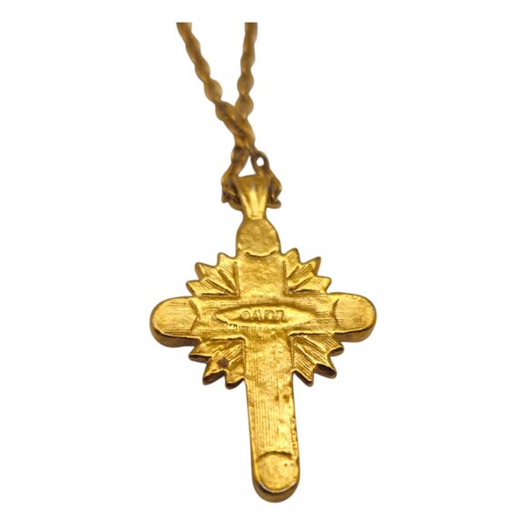 Avon Signed Blue Crystal Cross Necklace 18" Chain Gold Tone Starburst Y5 - Picture 6 of 8